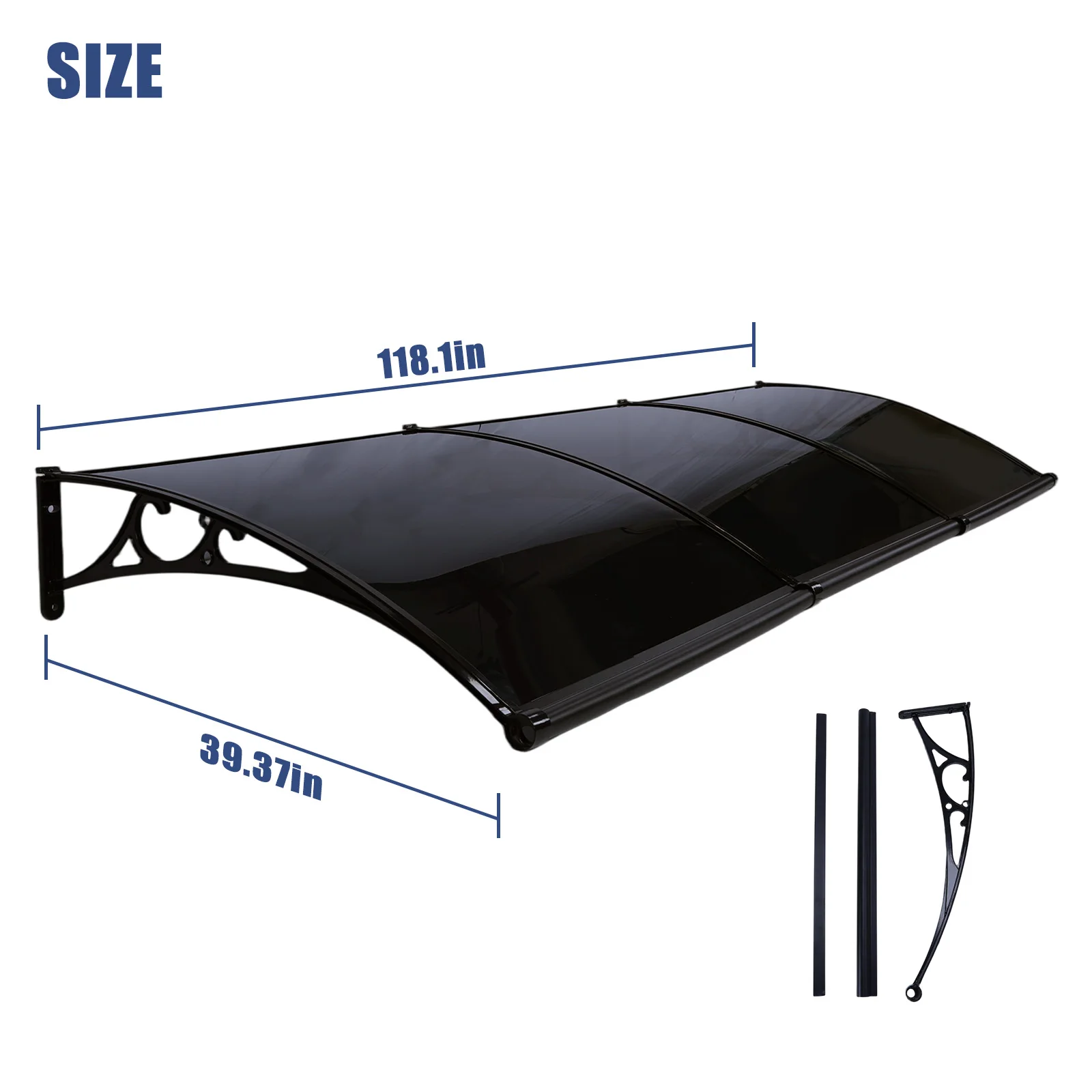 118x39 Inch Window Awning Door Canopy With Aluminum Alloy Bracket, Awning for Door Entrance Overhead, Modern Polycarbonate Cover