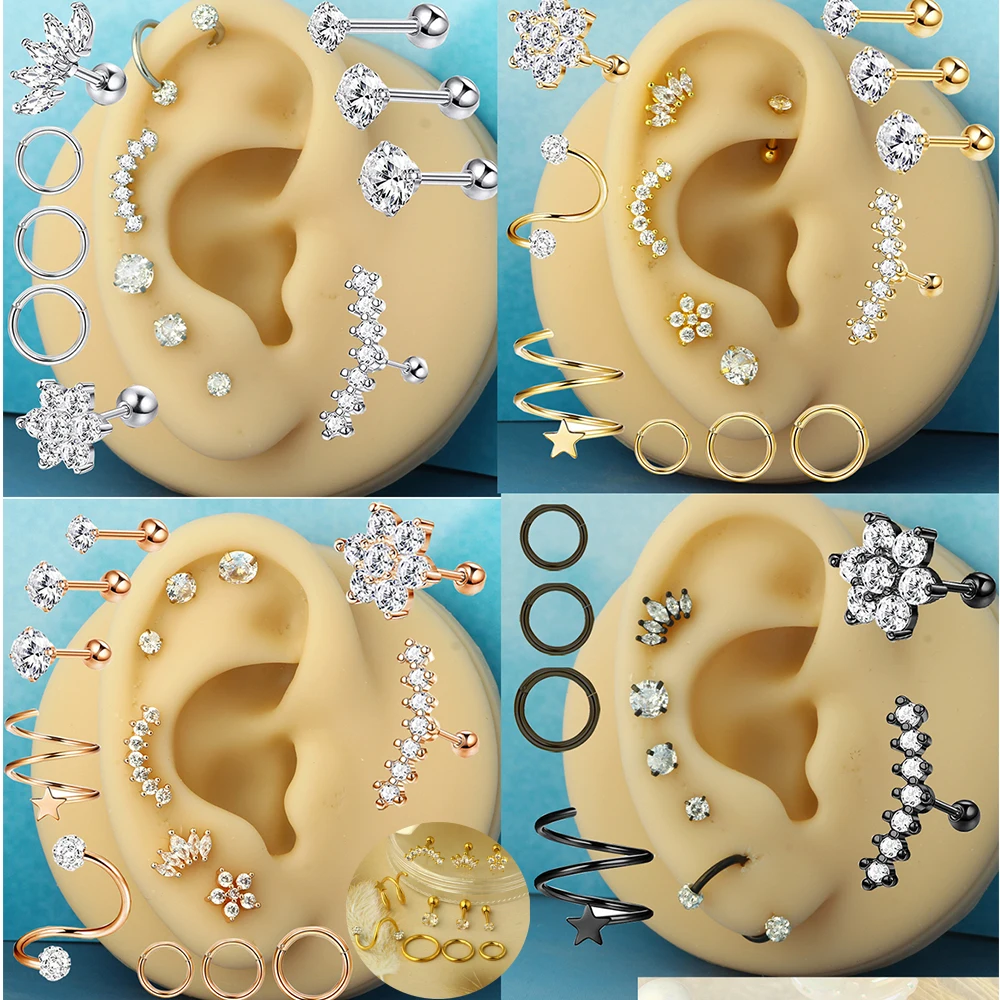 11pcs Stainless Steel Cartilage Earring Set 16G Ear Tragus Piercing Jewelry Helix Earrings Hoop Bulk Stud Ear Rings Pircing