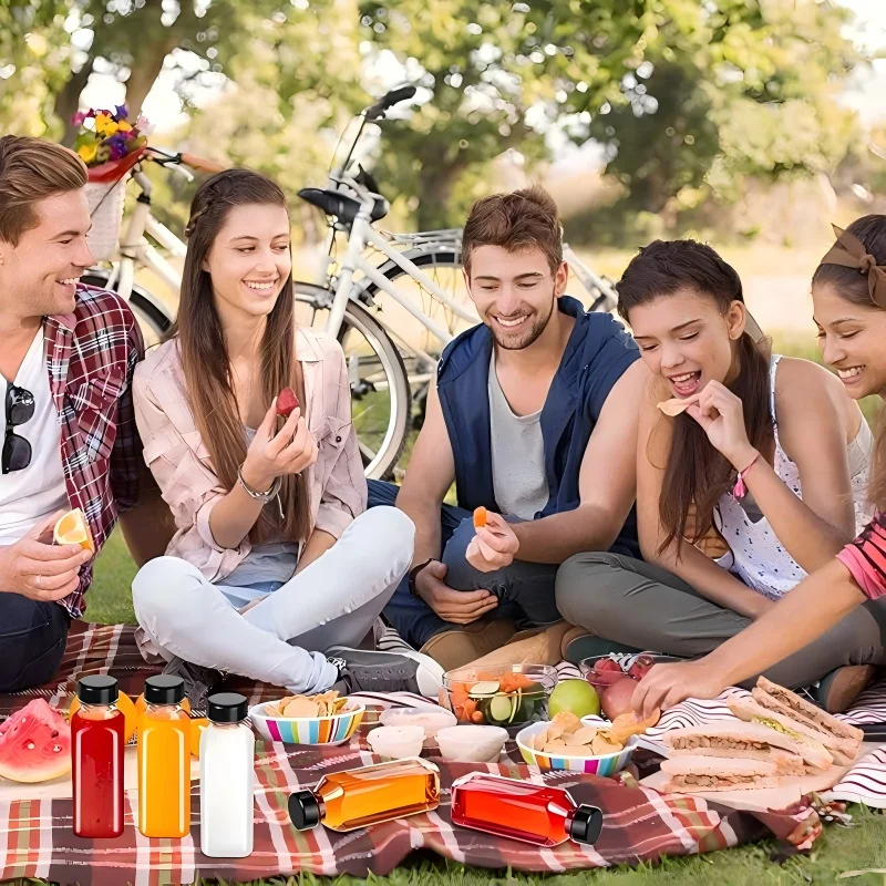 12-48Pcs Plastic Bottles With Caps Reusable Juice Bottles Clear Smoothie Containers For Home Party Picnic Business 2oz/12oz