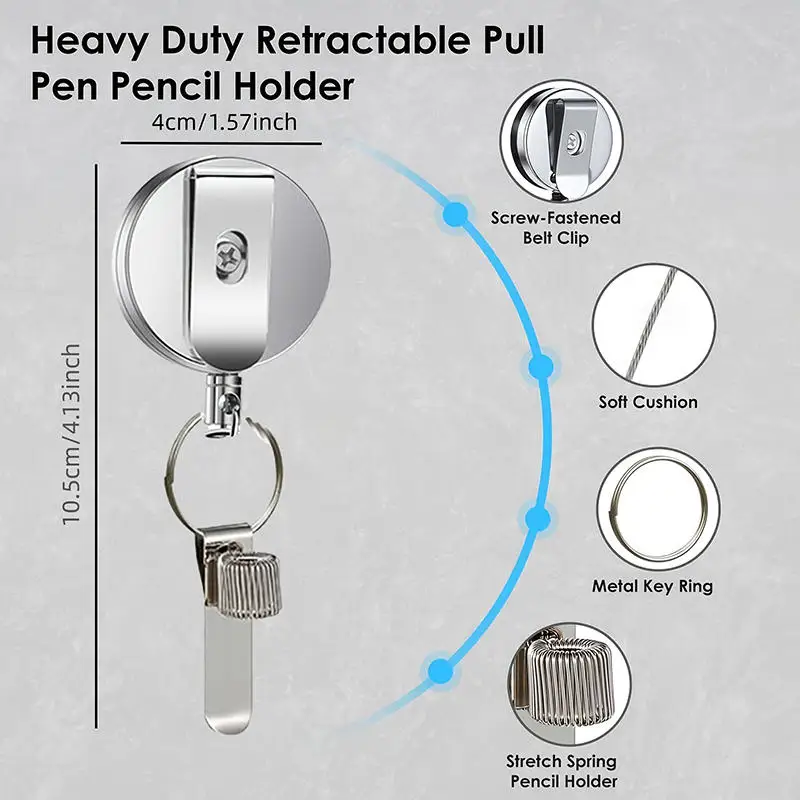 1/2pcs Creative Retractable Pen Case Pull-tab Fastener Anti Loss And Anti-theft Steel Wire Rope Buckle Metal Pen Holder Pen Clip