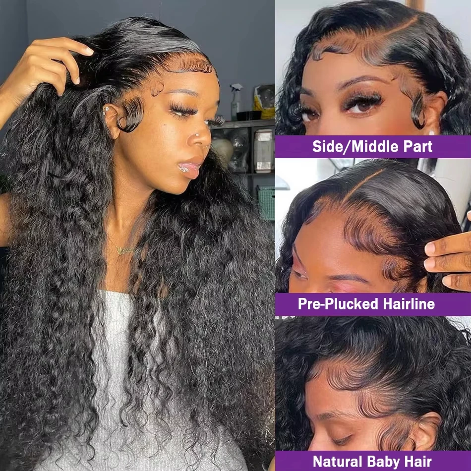13X4 13X6 Water Wave Hd Transparent Lace Front Wigs Deep Wave Lace Frontal Pre Plucked Curly 100% Human Hair Wigs 250 Density