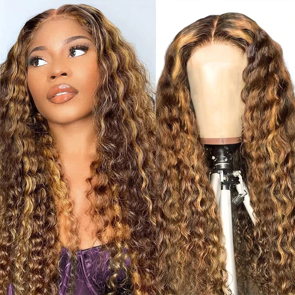 13x4 13x6 Hd Lace Frontal Wig Water Wave 4/27 Highlight Wig Deep Wave Curly Wigs Pre Plucked 100% Brazilian Human Hair for Women