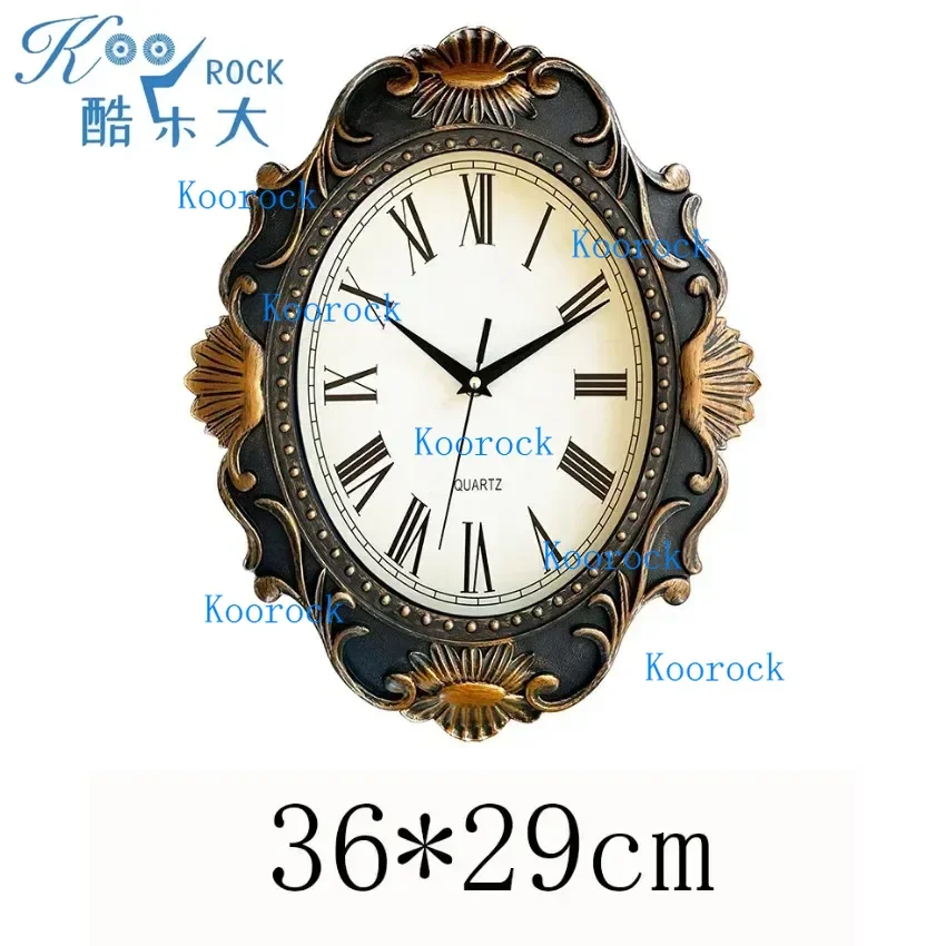 14" Vintage European Court elegance classical Style Wall Clock with Electroplated Black Gold/Silver & Roman Numerals for bedroom