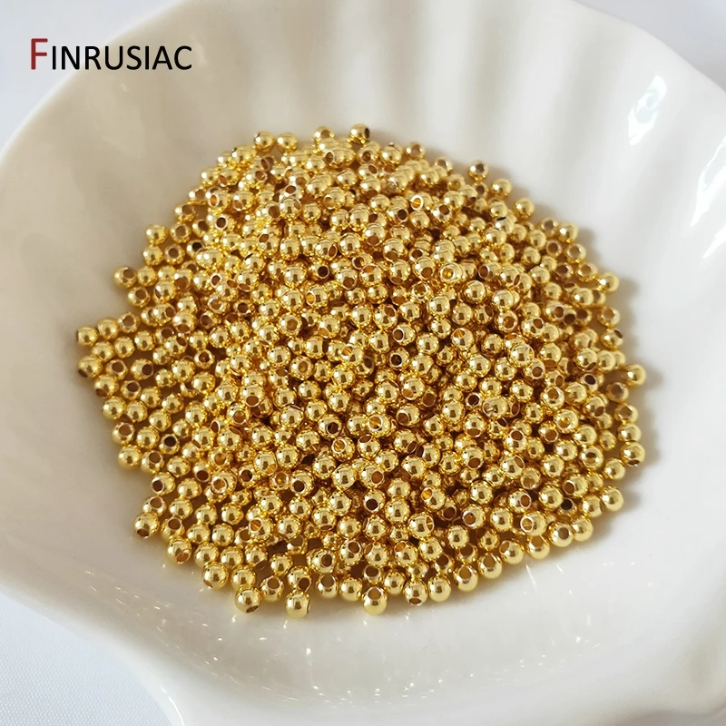 14/18K Gold Plated Brass Metal Round Spacer Beads For Jewelry Making, 2-6mm Separators For Beads, Supplies for jewelry.