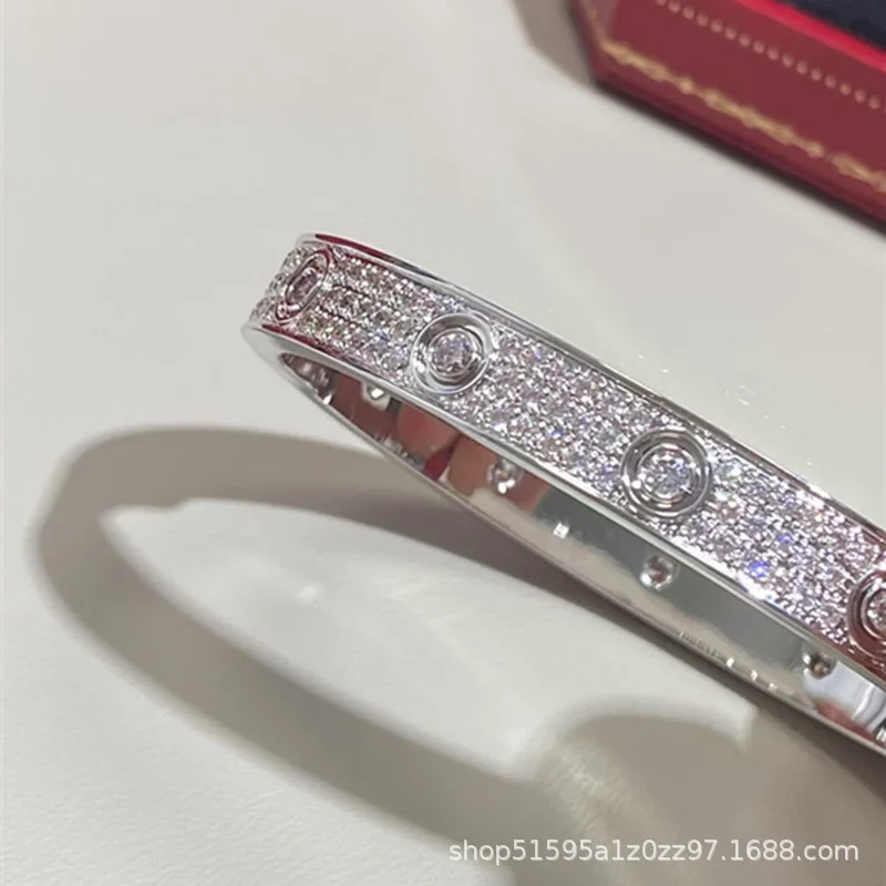 18k Gold Plated Luxury Inspired Bracelet Ring 3 Row Fully Encrusted With Zircons Open Bangle Fashion Party Wear Jewelry Gift