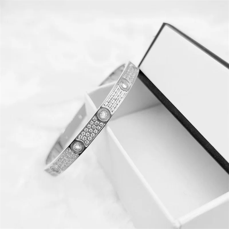 18k Gold Plated Luxury Inspired Bracelet Ring 3 Row Fully Encrusted With Zircons Open Bangle Fashion Party Wear Jewelry Gift
