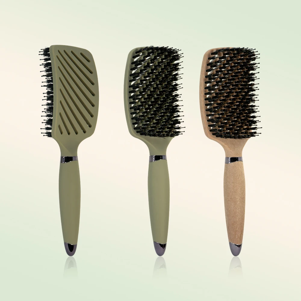 1PC Boar Bristle Detangling Hair Comb Hollow Out Hair Brush Anti-Static Scalp Massage Hairbrush Salon Styling Tools For Gifting