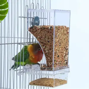 1PC Parrot Feeder Anti-Spill Transparent Bird Food Box Clear Feeding Device for Parrots Durable Bird Feeding Box