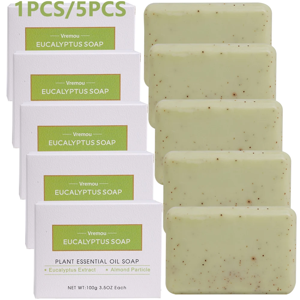 1Pcs/5Pcs Eucalyptus Soap, Male And Female Cleansing Body Bath Fragrance Soap, Exfoliating Cream Granule Essential Oil Soap