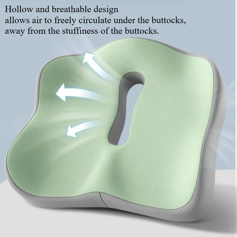 1pc Memory Foam Seat Cushion - 3D Ergonomic Support| Light Green & Grey, Washable Polyester, Car/Office Essentials