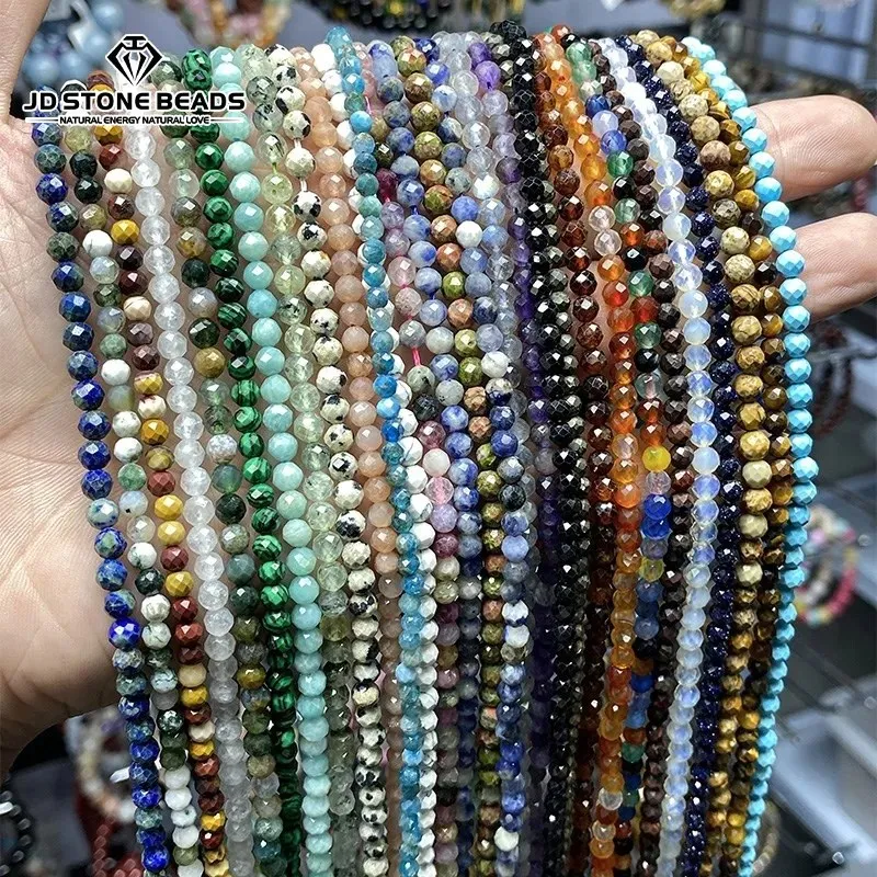 2 3 4mm Natural Faceted Quartz Jasper Sodalite Tiny Gemstone Loose Beads for Jewelry Making DIY Bracelet Necklace Accessory