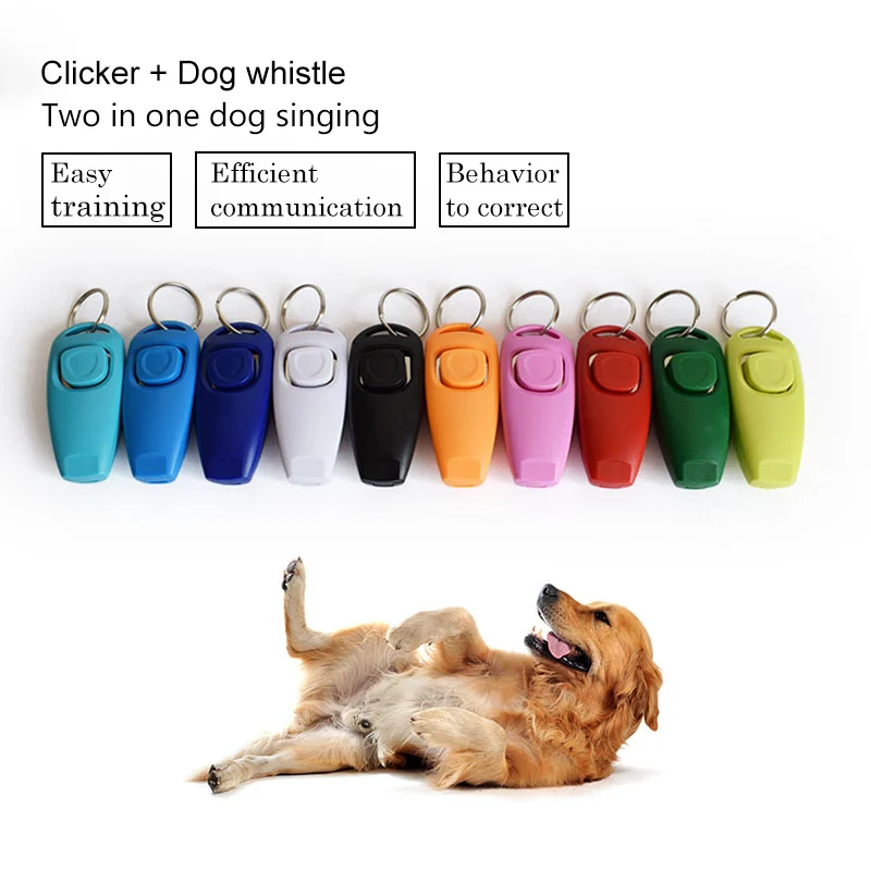 2 In 1 Pet Dog Training Clickers Pet Puppy Kitty Training Whistles Key Ring and Wrist Strap Pet Dog Trainings Behavior Tools