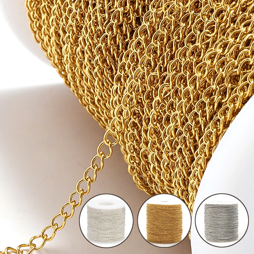 2 Meter Stainless Steel Extension Chain 2/3/4mm Gold Necklace Bracelet DIY Body Chain Accessories