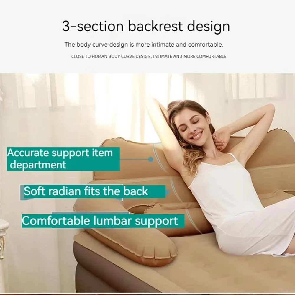 2 Persons Inflatable Mattress Camping 48cm High Bed Lazy Laying Soft Skin-friendly Folding Home Indoor Outdoor Air Cushion