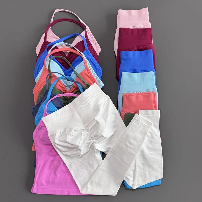 2 Piece HISTELLO Women Gym Yoga Set Tank Tops High Waist Scrunch Yoga Leggings Fitness Clothes Workout Sets Gym Suit Activewear