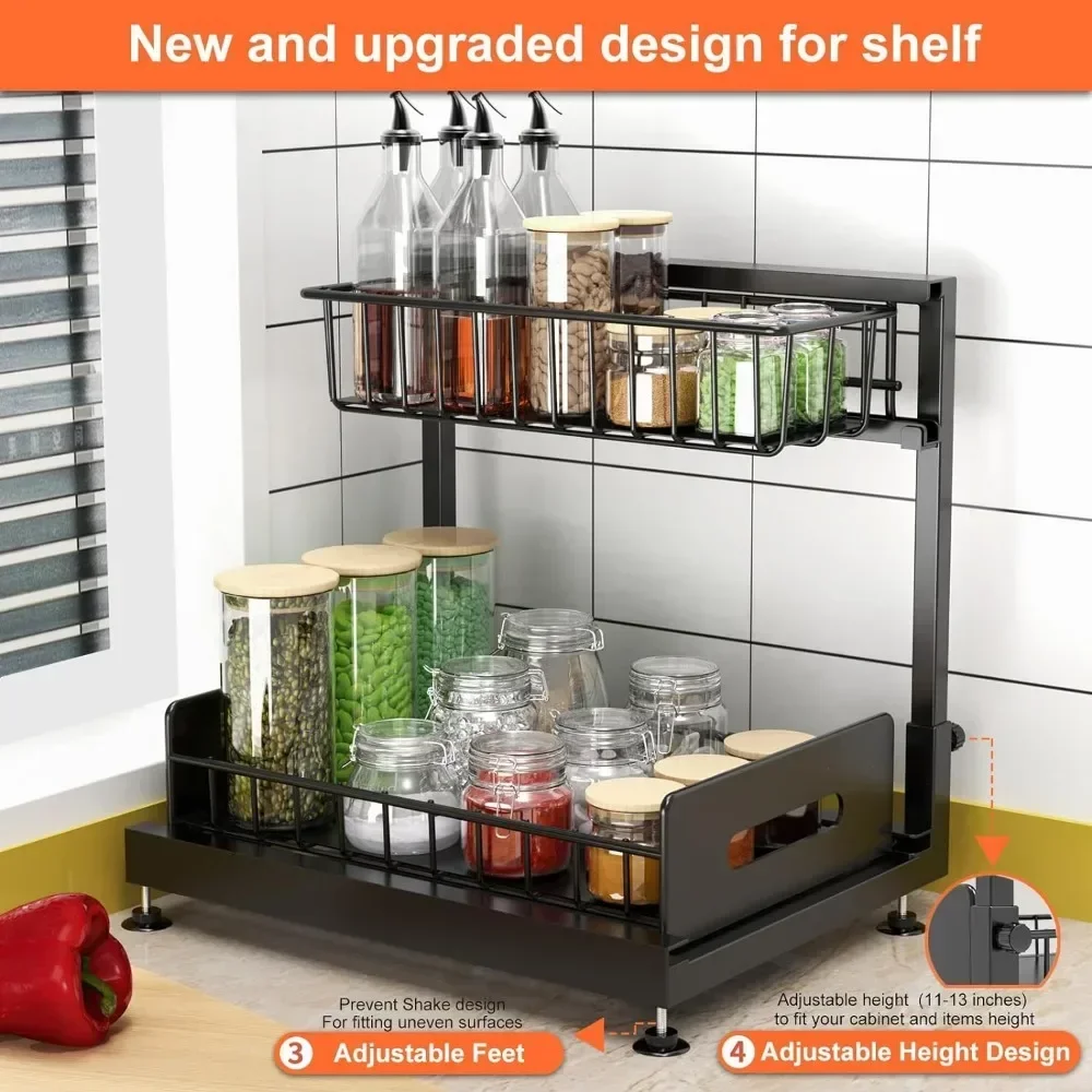 2-Tier Sliding Kitchen Basket Sink Shelf Cabinet Organizer 2 Pack on Sale