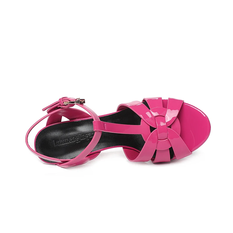 2023 New Summer Casual Slim Heel 10CM Sandals Fashion Patent Leather Peep-toe Shoe Super High Heels Wedding Party Women's Shoes