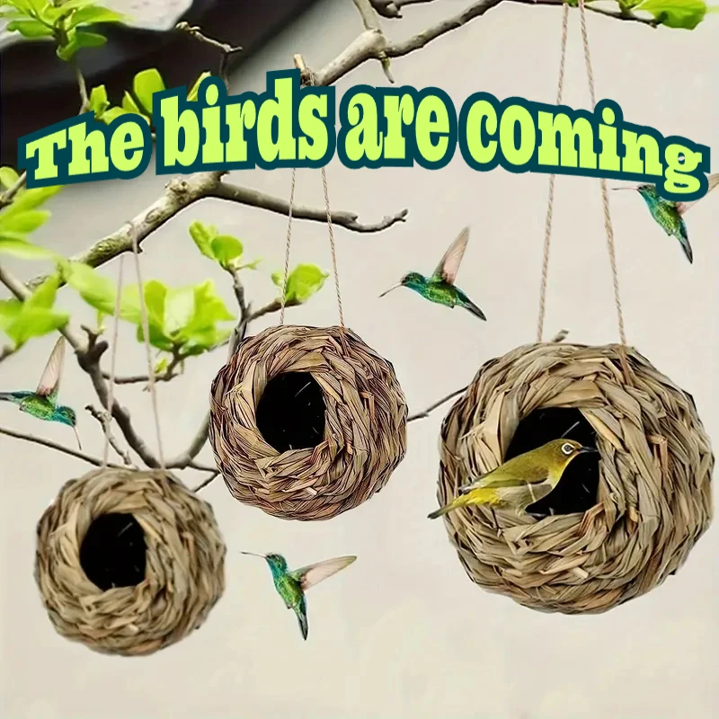 2024 New Birds Nest Bird Cage Grass Egg Cage Bird House Outdoor Decorative Weaved Hanging Parrot Nest Houses Pet Bedroom
