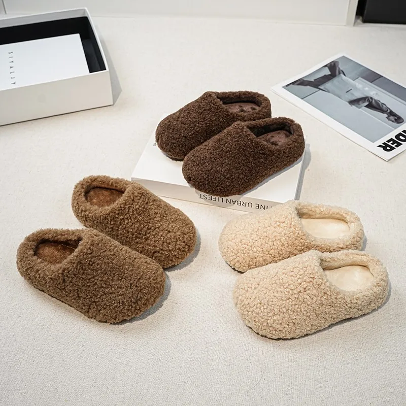 2025 Autumn Winter New Korean Style Slippers Girls and Boys Soft Sole Fluffy Cotton Slipper