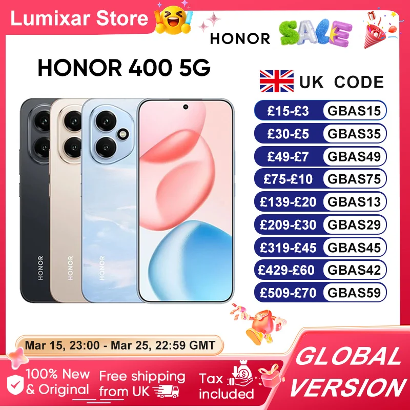2025 New HONOR 400 Global Version 5G Smartphone Snapdragon 7 Gen 3 6.55" 120Hz AMOLED Display 200MP 6000mAh 80W SuperCharge NFC