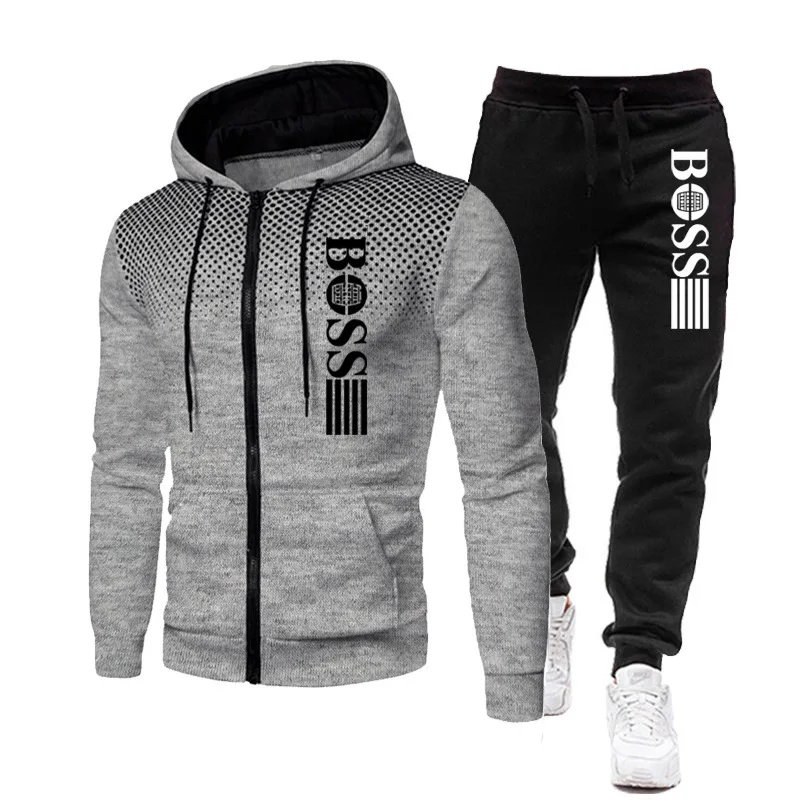 2025 New Men's zippered hoodie + Casual Pants Set for Autumn and Winter fashion Fitness and Warm sportswear Two-piece set