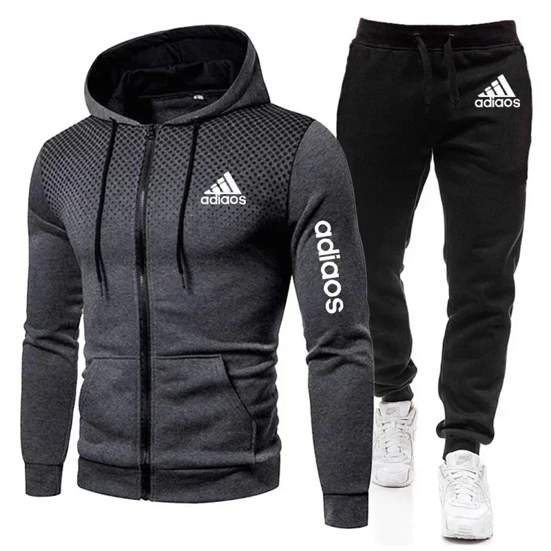 2025 New men's casual sportswear autumn and winter fashion fitness jogging zippered hoodie + sweatpants two-piece set