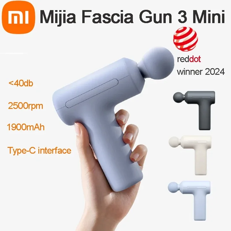 2025 XIAOMI Mijia Mini Fascia Gun 3 Portable Muscle Massage Gun 12kg Thrust Brushless Silent Motor 3 Massager Heads Relax Body