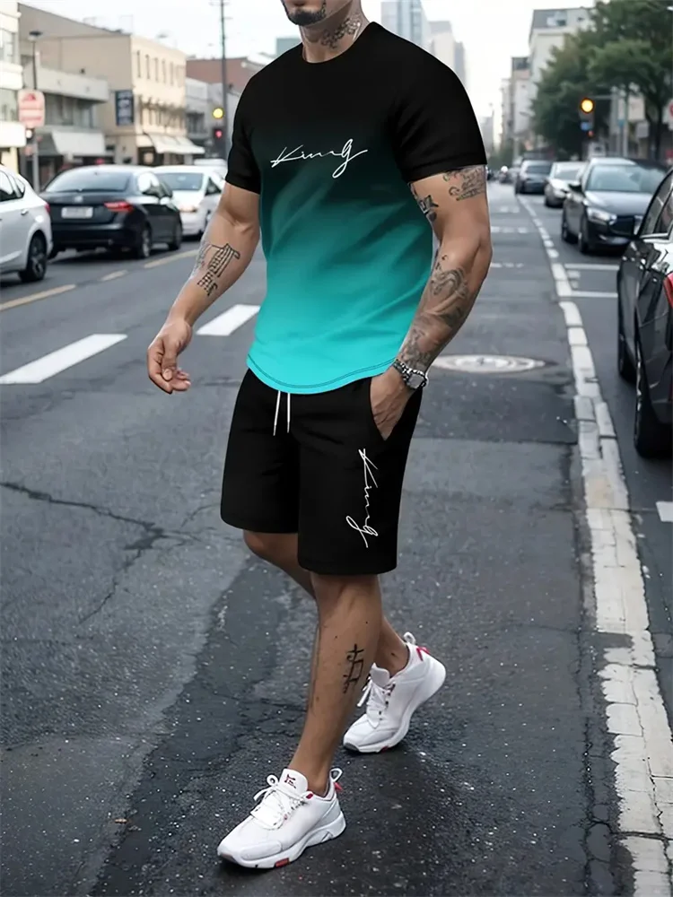 2025 new summer men's sportswear, men's loose fashion clothing, 3D printed T-shirt shorts, men's simple clothing fashion set, li