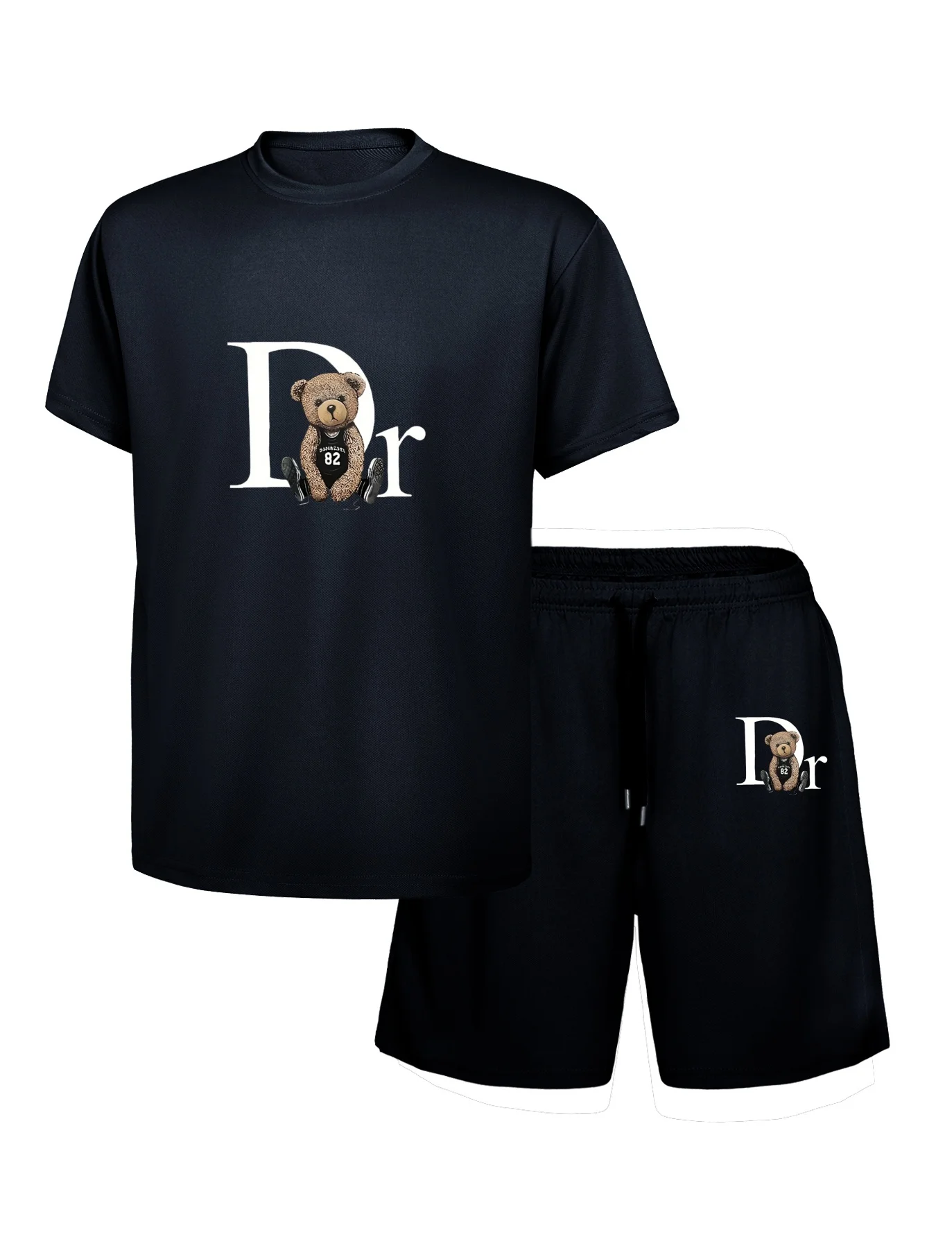 2025Summer New Printed Men's Two-Piece Set of Fashionable Casual Clothing Short Sleeve T-Shirt and Drawstring Shorts Sports Set