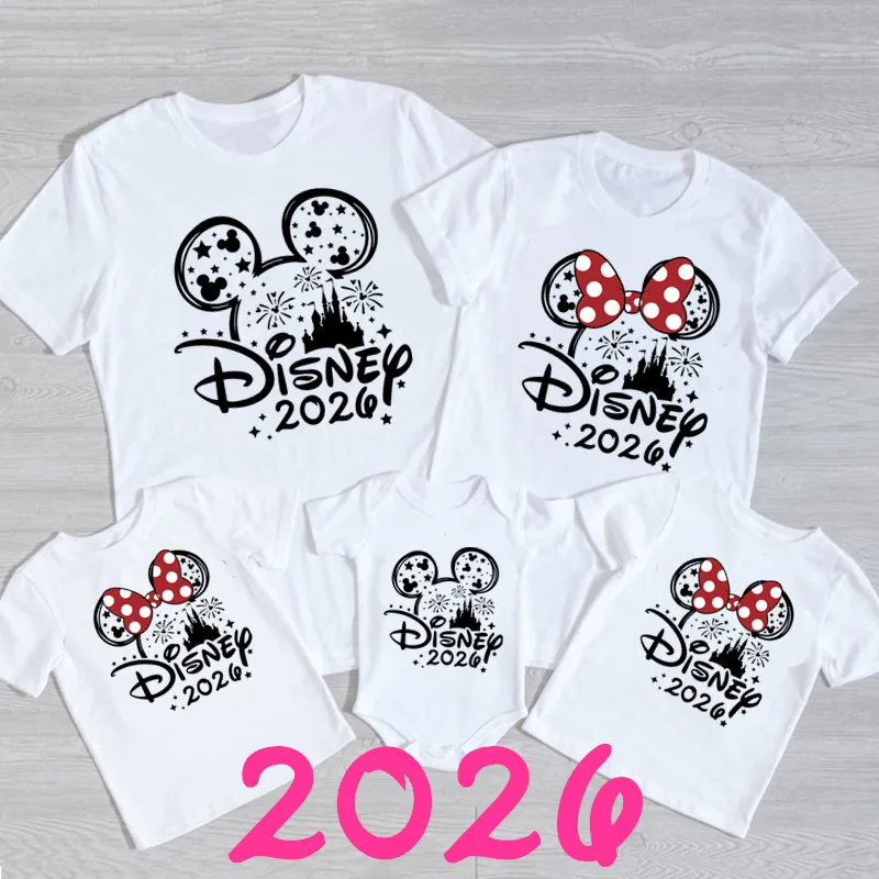 2026 Disney Trip Mickey Minnie Mouse Family Matching Shirts Cotton Dad Mom Bro Sis Kids T Shirt Baby Rompers Matching Clothes