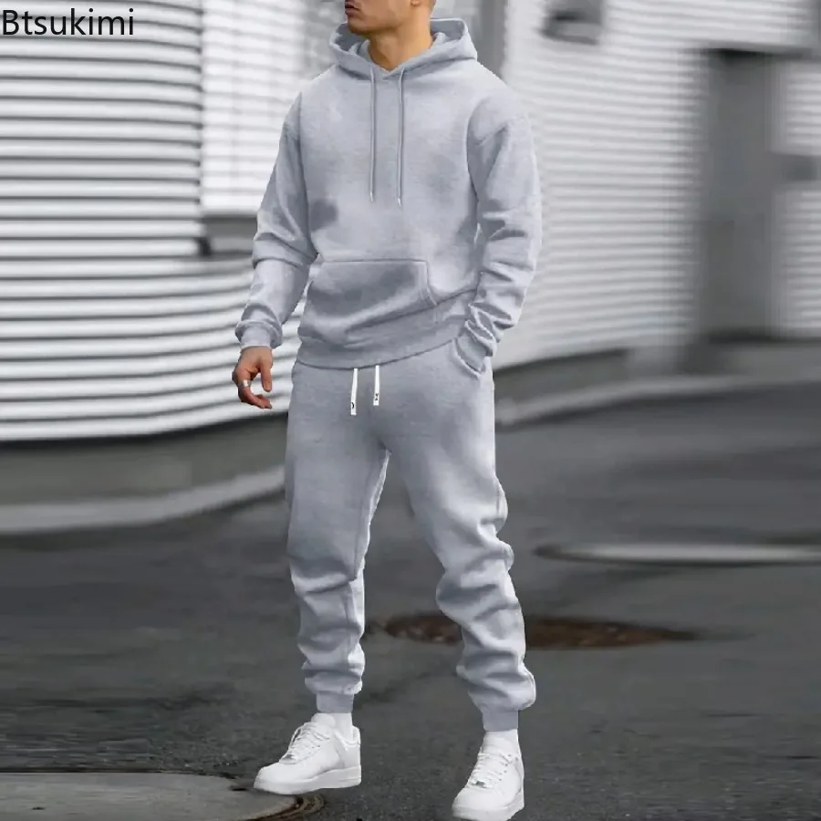 2026 Men Sets Casual Sports Two Piece Sets Spring Autumn Loose Comfortable Simple Tracksuits Man Solid Hoodies Sweatpants Outfit