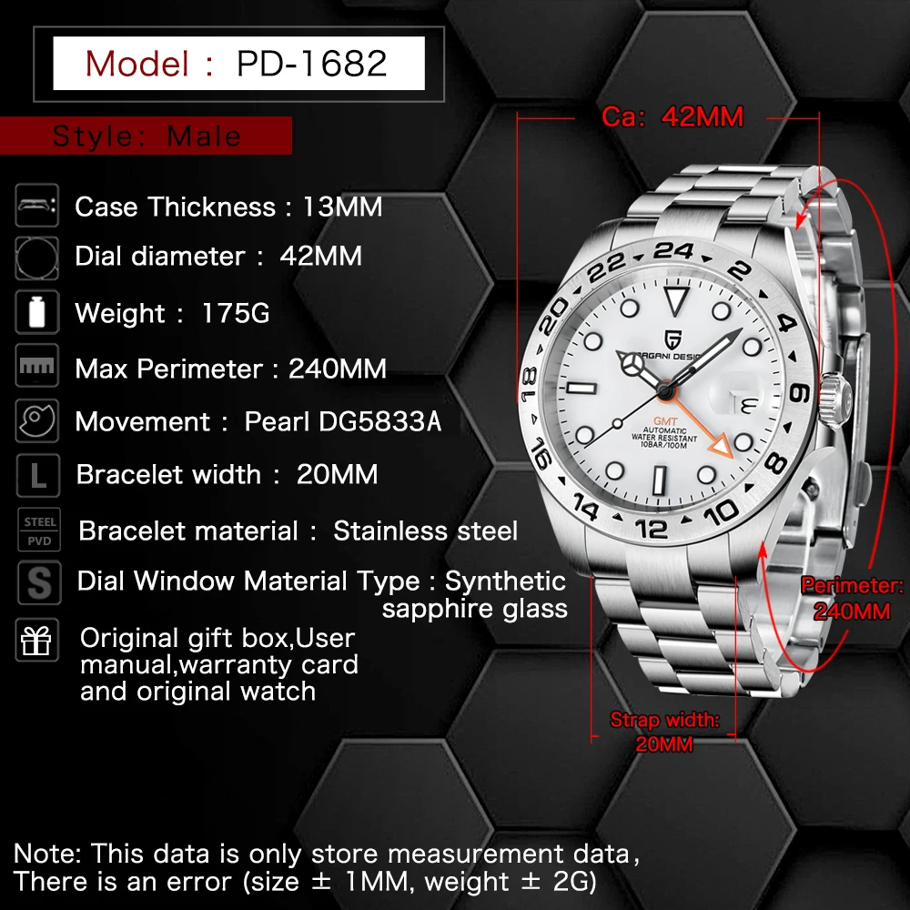 2026 PAGANI Design New Men's Automatic Mechanical Watches GMT Watch 42mm Sapphire Stainless Steel Waterproof Watch Reloj Hombre