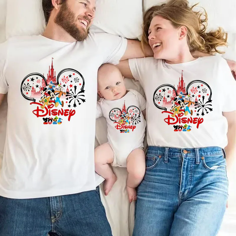 2026 Summer Vacation Family Matching Outfits Father Mother Kids Matching T-shirt White Cotton Family Look
