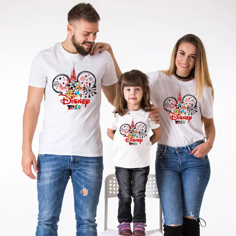 2026 Summer Vacation Family Matching Outfits Father Mother Kids Matching T-shirt White Cotton Family Look