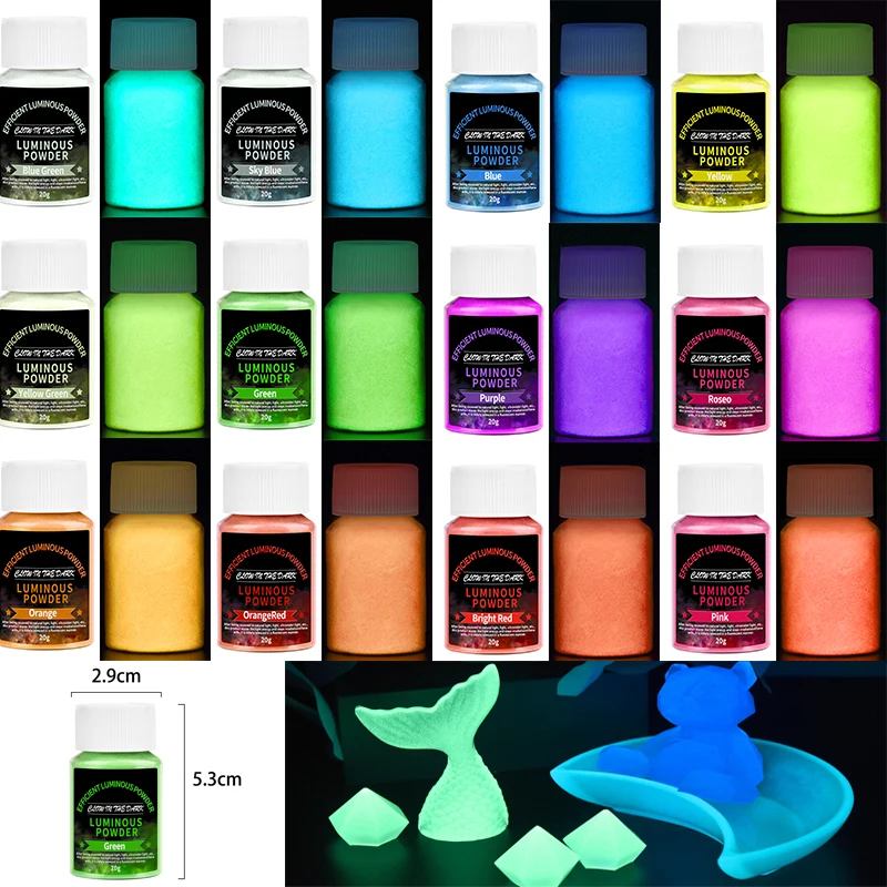 20g Long Lasting Bright Luminous Powder Paint Epoxy Resin Pigment Glow In The Dark Fluorescent Powder DIY Jewelry Making Filler