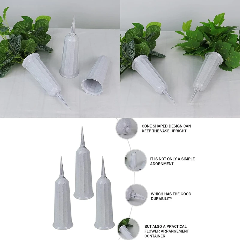 2/1PC Cemetery Vase with Spikes Plastic Floral Vase Holder for Gravestone Grave Yard Ground Outdoor Flower Marker Decorations