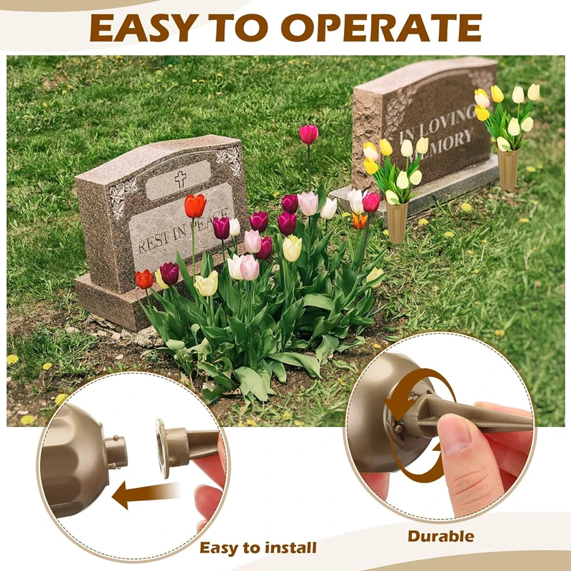 2/1PC Cemetery Vase with Spikes Plastic Floral Vase Holder for Gravestone Grave Yard Ground Outdoor Flower Marker Decorations