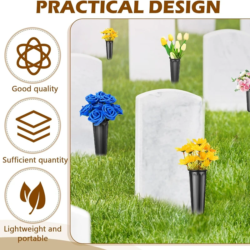2/1PC Cemetery Vase with Spikes Plastic Floral Vase Holder for Gravestone Grave Yard Ground Outdoor Flower Marker Decorations