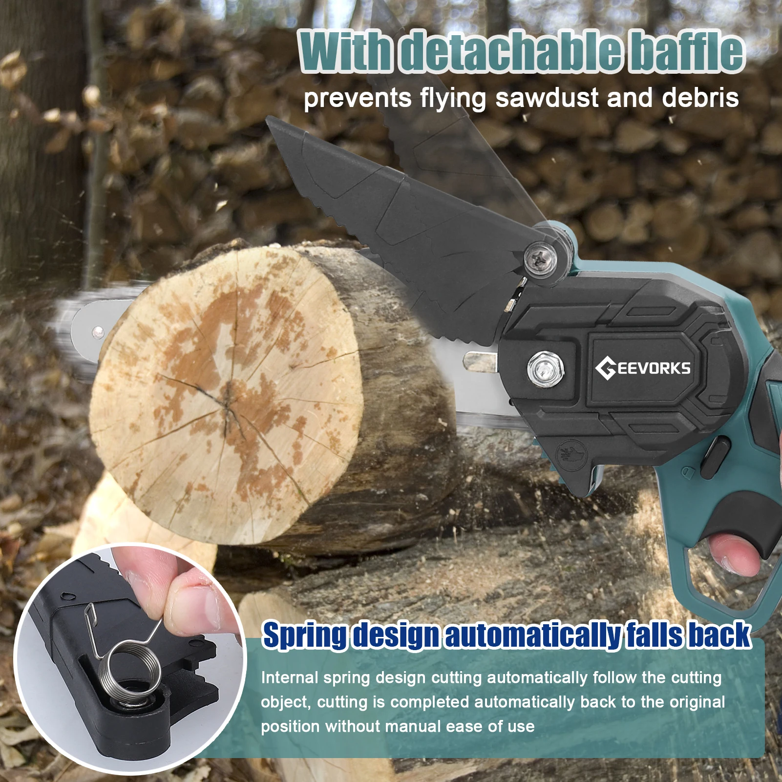 21V 6inch Electric Cordless Chain Saw Lithium Battery Rechargeable Wood Spliting Electric Chainsaw One-handed Woodworking Tools