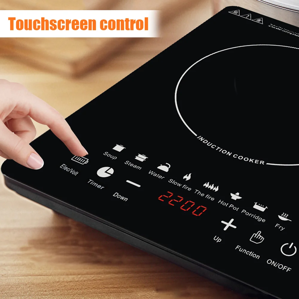 2200W Electric Induction Cooker UK Plug Induction Cooktop Timeable Energy-saving Induction Cooker Touch Panel Desktop Burner