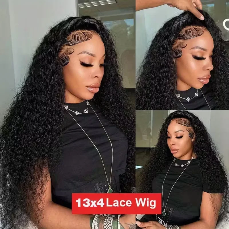 250 Density 13x4 13x6 Lace Frontal Human Hair Wigs Kinky Curly Natural Color Jerry Curly Human Hair With Baby Hair