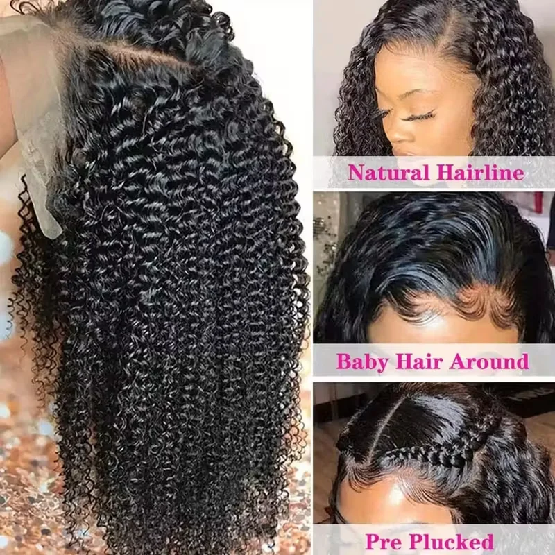 250 Density 13x4 13x6 Lace Frontal Human Hair Wigs Kinky Curly Natural Color Jerry Curly Human Hair With Baby Hair