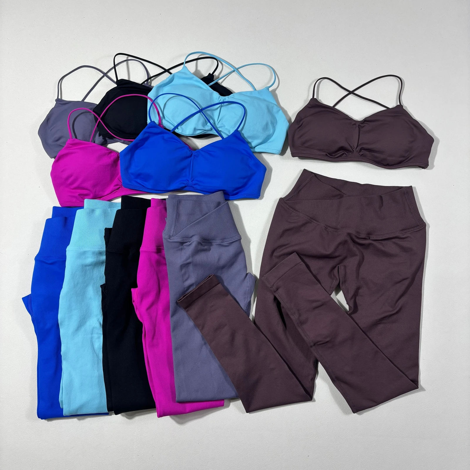 2PICS Vision Gym Set Women Shawl Backless Tank Tops High Waist Scrunch Seamless Shorts Gym Suit Fitness Clothes Activewear Sets