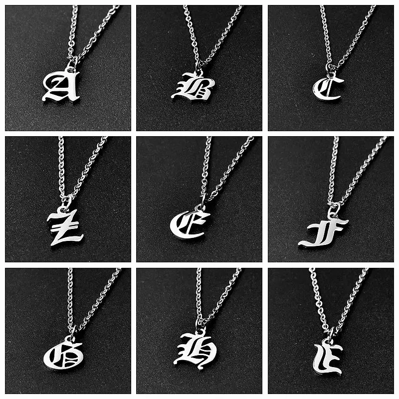 2pcs Stainless Steel Initial Necklace For Men Women Chain Old English Pendant 26 Letters Statement Necklaces Jewelry Couple Gift