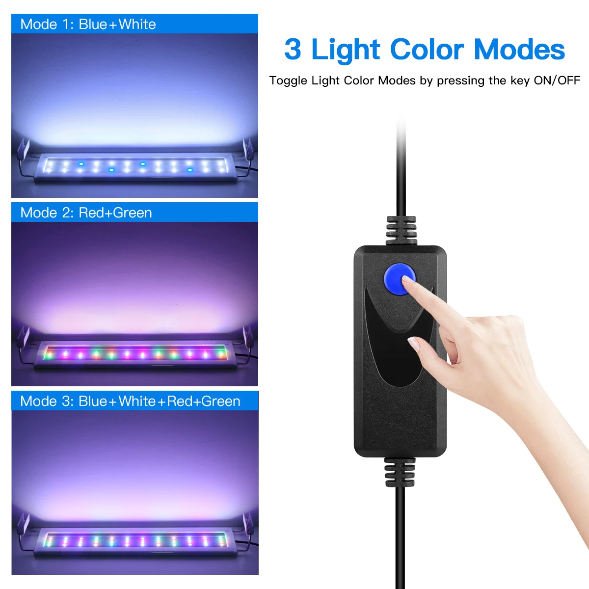 3 Color Changeable LED Aquarium Lighting Fish Tank Aquatic Plant Grow Light Extensible Aluminum Light Bar Clip Lamp Decor