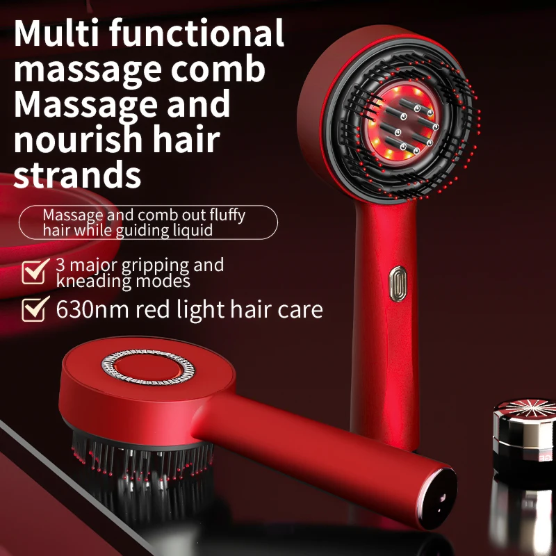 3 Mode Electric Vibration Massage Comb Red Light Therapy HairCare Growth Massage Scalp Brush Oil Liquid Applicator Head Massager