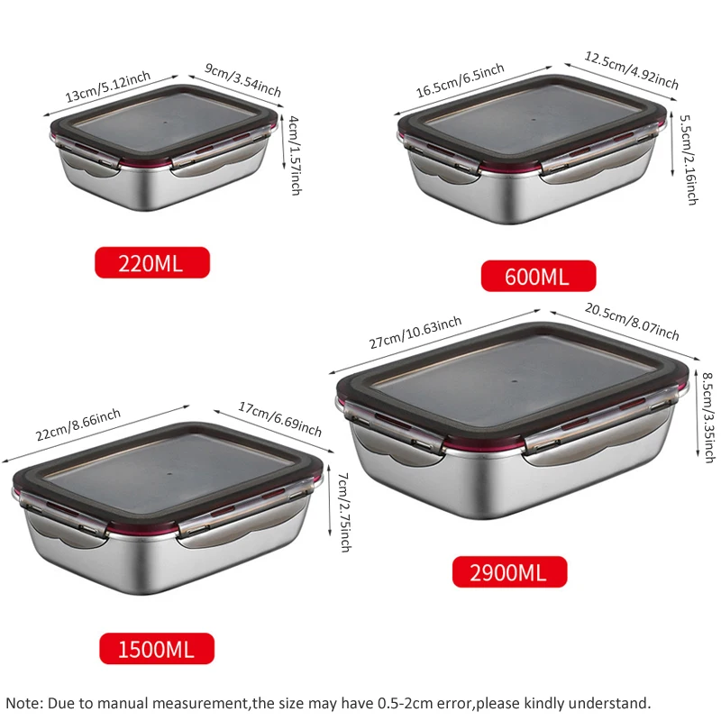 304 Stainless Steel Food Lunch Bento Box Sealed Leakproof Travel Storage Box Household Pickle Boxes Refrigerator Food Container