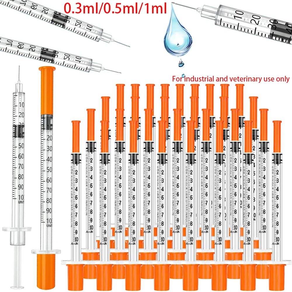 30Pcs 0.5Ml/1Ml Disposable Plastic Veterinary Syringes with Needles, Suitable for Pets and Farm Animals, Manual Push-Type Syringes with Needles, Farm Animal Syringes, Suitable for Cats, Dogs, Pigs