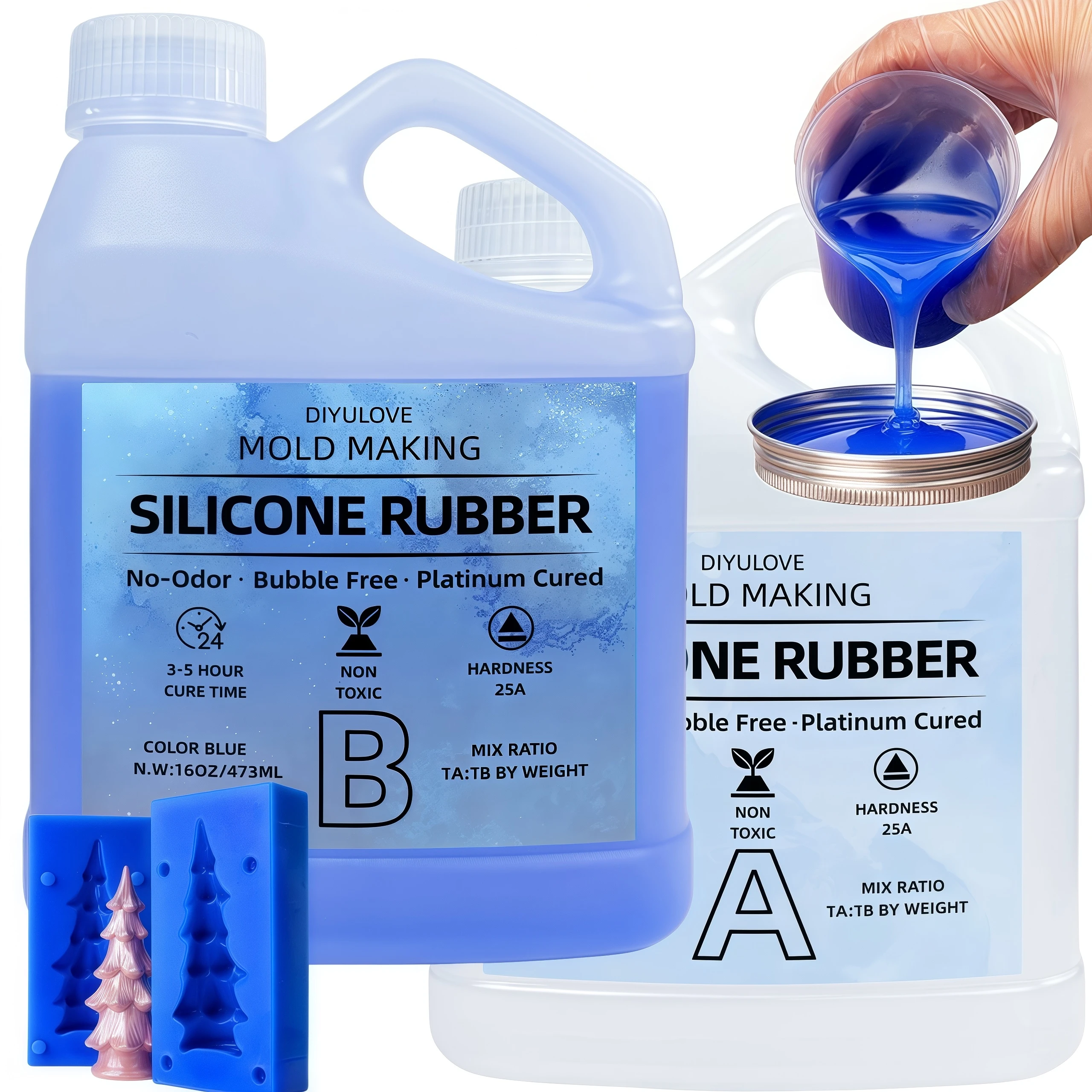 32oz High-Performance Silicone Rubber Non-Toxic for Mold Making Casting Resin Wax Soap & DIY Projects - Easy 1:1 Mix Durable