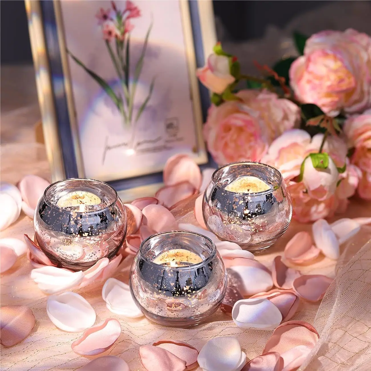 36pcs Silver Mercury Glass Tea Light Candle Holders for Weddings, Holidays, and Home Decor